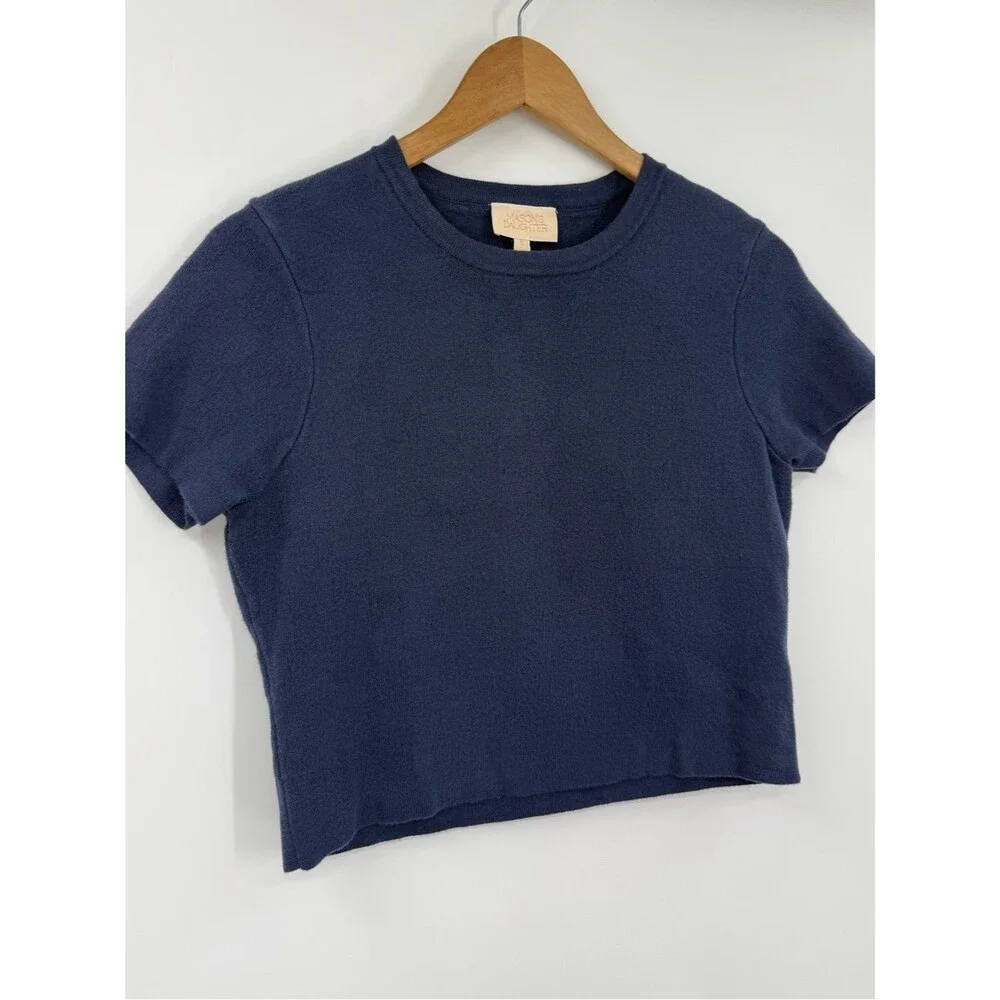 Mason's Daughter Stella Knit Short Sleeve Cropped Top | Navy | Small